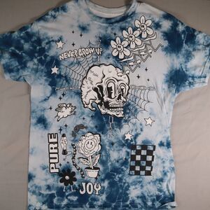 A-Lab Never Grow Up T Shirt Mens Size Medium Tie Die Skull Pure Joy Cotton